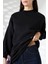 Yarım Balıkçı Yaka Şardonlu Salaş Basic Kadın Oversize Tunik Sweatshirt 21910 Siyah 3