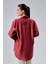 Bordo Yırtmaç Detaylı Oversize Gömlek 3