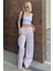 Pudra Beli Ayarlanabilir Bol Paça Dökümlü Çizgili Pantolon MG2087 2