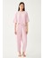 Kadın Pembe Dublin Kısa Kol Şalvar Pantolon Pijama Takım 2