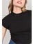 Çetinkaya Fithit 3266 Bayan Bisiklet Yaka 30/1 Compact Penye Süprem Crop T-Shirt Siyah 3