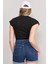 Çetinkaya Fithit 3266 Bayan Bisiklet Yaka 30/1 Compact Penye Süprem Crop T-Shirt Siyah 4