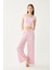 Kadın Pembe Dublin Crop Üst Geniş Paça Pantolon Pijama Takım 2