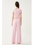 Kadın Pembe Dublin Crop Üst Geniş Paça Pantolon Pijama Takım 4