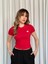 Beyaz Kalpli Kırmızı Bisiklet Yaka Kısa Kollu Slim Fit Trend Bluz/tişört 2