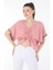 V Yaka Önü Büzgülü Detay Kısa Kol Crop Dökümlü Oversized Pembe Bluz 4
