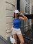 Kaşkorse Kumaş Sıfır Kol Bisiklet Yaka Saks Mavisi Bluz/croptop 1