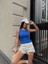 Kaşkorse Kumaş Sıfır Kol Bisiklet Yaka Saks Mavisi Bluz/croptop 3