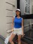 Kaşkorse Kumaş Sıfır Kol Bisiklet Yaka Saks Mavisi Bluz/croptop 4