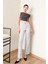 Gümüş Gri Kadın Wide Leg Jean Yüksek Bel Palazzo Likralı Esnek Kot Pantolon JESSİCA-2042 2