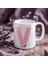 Kişiye Özel V Harfli Pembe Çiçekli Kupa Bardak - Baş Harfe Özel Porselen Mug 300 Ml 1