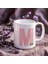 Kişiye Özel M Harfli Pembe Çiçekli Kupa Bardak - Baş Harfe Özel Porselen Mug 300 Ml 1