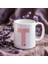 Kişiye Özel T Harfli Pembe Çiçekli Kupa Bardak - Baş Harfe Özel Porselen Mug 300 Ml 1