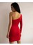 Tek Kol Kırmızı Slim Fit Kısa Düz Renk Sade Şık Mini Elbise 3