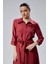 Bordo Regular Fit Kuşak Kemerli Gömlek Elbise 5