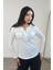 Lupinn Moda Kadın Beyaz Simli /sim Çizgili Cep Detaylı Uzun Kollu Bluz 2