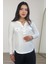 Lupinn Moda Kadın Beyaz Simli /sim Çizgili Cep Detaylı Uzun Kollu Bluz 4