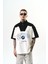 Erkek Studio Nakışlı Yarım Fermuarlı Oversize T-Shirt Ekru 1