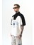 Erkek Studio Nakışlı Yarım Fermuarlı Oversize T-Shirt Ekru 2