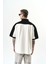 Erkek Studio Nakışlı Yarım Fermuarlı Oversize T-Shirt Ekru 3