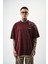 Erkek Snake Nakışlı Yıkamalı Oversize T-Shirt Bordo 2