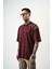 Erkek Snake Nakışlı Yıkamalı Oversize T-Shirt Bordo 3