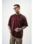 Erkek Snake Nakışlı Yıkamalı Oversize T-Shirt Bordo 5