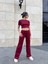 Basic Düz Croptop Regular Kesim %100 Pamuk Fitilli Bol Paça Eşofman Büstiyer Takım - Bordo 1