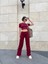 Basic Düz Croptop Regular Kesim %100 Pamuk Fitilli Bol Paça Eşofman Büstiyer Takım - Bordo 2