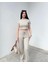 Basic Düz Croptop Regular Kesim %100 Pamuk Fitilli Bol Paça Eşofman Büstiyer Takım - Bej 1