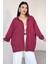 GML-4758 Bordo Ince Çizgili Oversize Gömlek 2