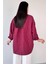 GML-4758 Bordo Ince Çizgili Oversize Gömlek 4