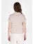 Slim Fit Polo Yaka Kareli Kadın Bej Kısa Kol Tişört 2