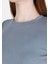 Slim Fit Yuvarlak Yaka Düz Kadın Mavi Kısa Kol Tişört 4