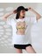 Bej/gold Varak Baskılı Imza Desen Hafif Oversized Regular Tişört 2
