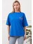 Baskılı Indigo Bisiklet Yaka Hafif Oversized Regular Trend Tişört 1