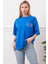 Baskılı Indigo Bisiklet Yaka Hafif Oversized Regular Trend Tişört 2