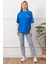 Baskılı Indigo Bisiklet Yaka Hafif Oversized Regular Trend Tişört 3