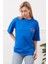 Baskılı Indigo Bisiklet Yaka Hafif Oversized Regular Trend Tişört 4