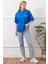 Baskılı Indigo Bisiklet Yaka Hafif Oversized Regular Trend Tişört 5