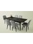 Ortadan Açılır Büyüyen 90 x 160 cm Siyah Mermer Desen Ahşap Salon Yemek Masa Gri Fulya Sandalye Takımı 6 Sandalyeli 1