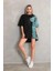 Bisiklet Yaka Baskılı Oversize T-Shirt - Siyah 1