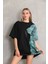 Bisiklet Yaka Baskılı Oversize T-Shirt - Siyah 2