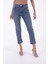 Cepleri ve Paçaları Taş Detaylı Yüksek Belli Mom Fit Kadın Kot Pantolon Jean Orta Mavi Tintli Denim 2