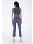 Cepleri ve Paçaları Taş Detaylı Yüksek Belli Mom Fit Kadın Kot Pantolon Jean Orta Mavi Tintli Denim 4