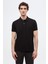 Regular Fit Siyah Pike Dokulu %100 Pamuk Kıvrılmaz Polo Yaka Nakışlı T-shirt 4HC14ORT51000 3