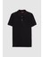 Regular Fit Siyah Pike Dokulu %100 Pamuk Kıvrılmaz Polo Yaka Nakışlı T-shirt 4HC14ORT51000 5