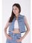 Kolsuz Kısa Boy Cepli ve Astarsız Fermuar Kapamalı Kadın Kot Yelek (1 Parça) Açık Mavi Dört Mevsim 2