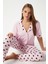 Kadın Lily Yumuşak Doku Pembe Kalpli Ön Düğmeli Kısa Kollu Pijama Takımı 2