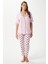 Kadın Lily Yumuşak Doku Pembe Kalpli Ön Düğmeli Kısa Kollu Pijama Takımı 4